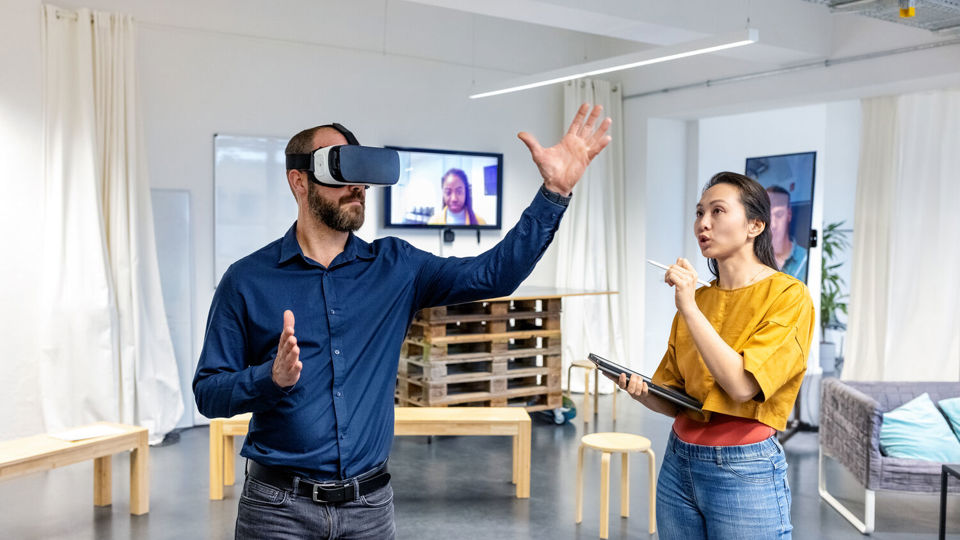 Man wearing virtual reality headset