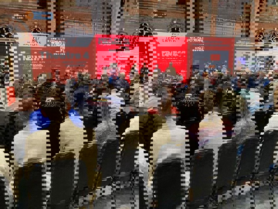 Conference stage at Fire Safety Live event in Manchester, February 2026