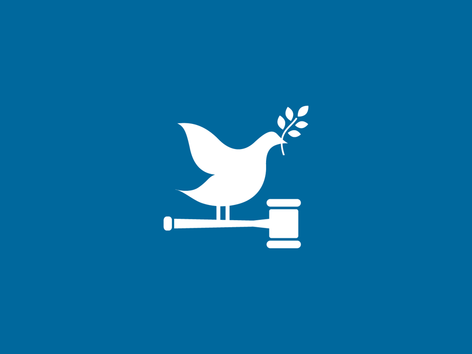 icon of bird with leaf in beak perched on a hammer