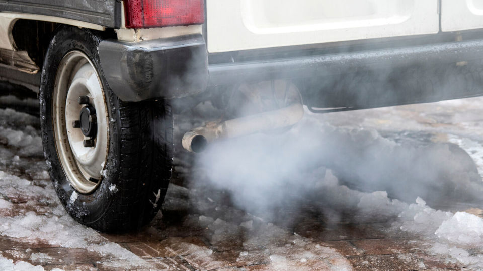 Exhaust of lorry emitting diesel fumes