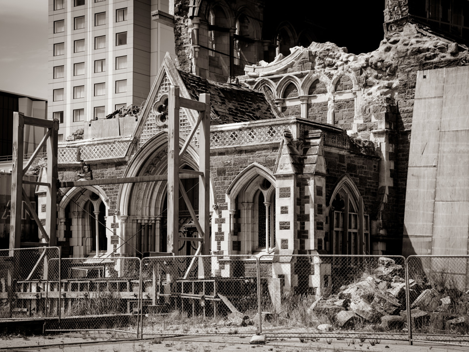 Ruin of Christchurch Cathedral after the earthquake in New Zealand in 2011